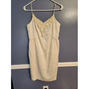 Vintage Dress Ursula of Switzerland Off White Beaded Sequin spaghetti strap 8P